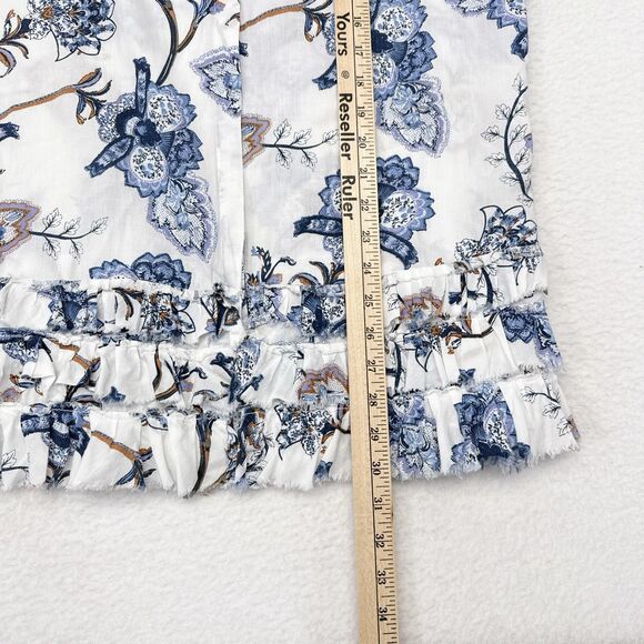 Sundance Top Medium White Floral Button Front Shirt Raw Hem Tiered Gwen Tunic - Picture 7 of 7